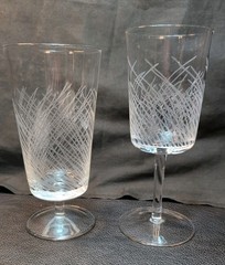 Pier 1 Etched Reeds Clear Pedestal Wine & Water Glasses Set of Two
