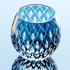 Water Drops Design Hand Cut To Clear Glass Whiskey Crystal Glass 11oz Ink Blue
