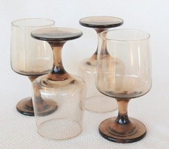 Vintage Libbey Tawny Accent Stem Glasses 1970s Set of 6 MCM Smokey Amber Modern