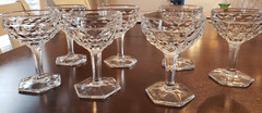 Seven Fostoria Cubed Champagne/Sherbet Glasses with Hexagon Foot