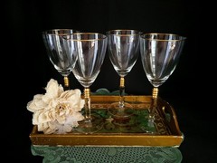 Vintage Hollywood Regency Style Wine Goblets W/ Gold Wafers Hardware on Stem – 4