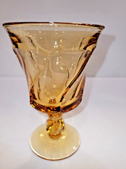 Set of Four (4) Fostoria Jamestown Amber 5.78″ Water Glasses Swirl Footed Vtg