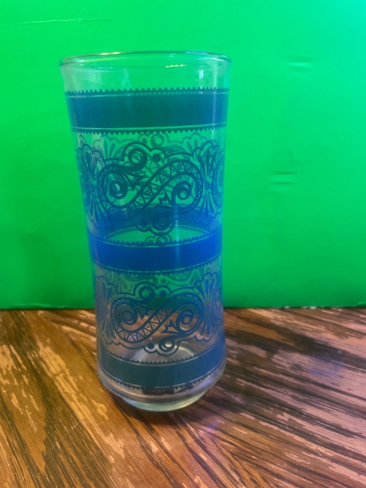 Libbey Glasses Bolero Blue And Green Paisley Swirl Vintage 1970s