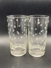 2 Vintage Glass Atomic Star Burst 5-1/2″ Drinking Glasses