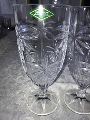 4 Godinger SHANNON Crystal SOUTH BEACH Palm Tree 16oz ICED TEA Water GOBLETS 7¾»