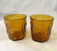 Vintage Seneca Driftwood Amber Wavy Flat Juice/Bar Glass Pair