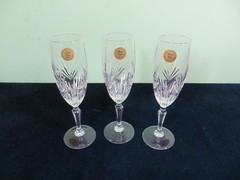 3 Princess House Royal Highlights 7 3/4″ Fluted Champagne Crystal Glasses w Tags