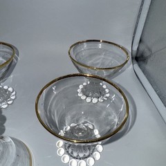 Boopie CANDLEWICK Sherbet /Dessert Gold Rim Glasses Set of 4 Beaded Base. 3.5”