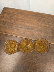 Set Of 6 VTG Anchor Hocking Milano Honey Gold Crinkled 4oz Juice Glasses