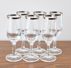 Set Of 6 Silver Rimmed Shot Liquor Glasses 4-3/4″ tall 3 fl oz