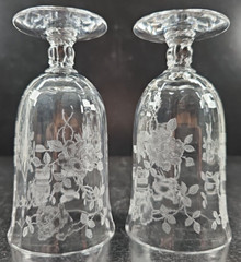2 Fostoria Willowmere Juice Glasses Set Vintage Clear Floral Etched Stemware Lot