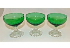 Vtg. Anchor Hocking Booper Barware/Sherbert Green Clear Bubble Stem Glasses