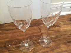 2 Rona Slovakia Wine Crystal Glasses white modern dandelion flower 8.2»X2.75»