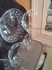 Vintage Fosteria Holly Clear Etched Crystal Champagne/Tall Glasses -14 In Total