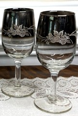 Vintage, Queens Lusterware,Silver Fade, Ombre, Smoked, Etched Wine, Spirit Glass