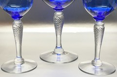 FRY GLASS * BLUE & CRYSTAL * 2 WINES 1 GOBLET * STEMS *