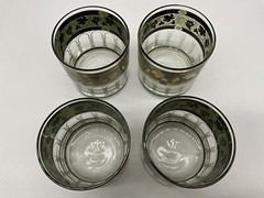 Vintage Cera ‘Golden Grapes’ Green Rocks Glasses 22-Karat Gold Old Fashioned MCM