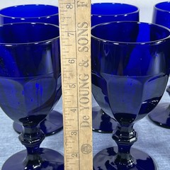 6 Libbey Gibraltar Duratuff Cobalt Blue Glass Water Wine Iced Tea Stem Goblets