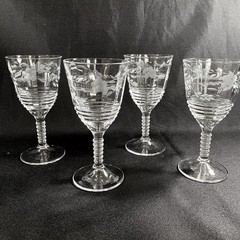 Federal Glass Company Glasses Goblets Depression # 145-4 Floral Etched Set Of 4