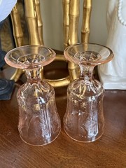 Vintage Indiana Glass Recollection Madrid Pink Set Of 2 Footed Water Goblets