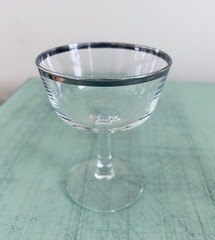 2 Vtg French Silver Rimmed Champagne Glasses Coupe Cocktail MCM Thorpe Style