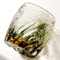 Edo Kiriko Hand Cut To Clear Amber Gray Whiskey Glass 11oz Crystal Tumbler