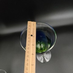 Pier One Goblet Wine Glass Blue/Green/Clear Thick Blown Glass Lot of 3