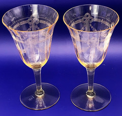 TIFFIN FRANCISCAN Paulina 2 Wine / Water RARE Mandarin Yellow Stems No. 14196
