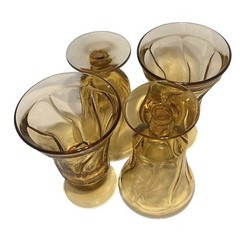Vintage Amber Goblets Set Of 4 Twisted Stem MCM Pressed Glass Dessert Cup