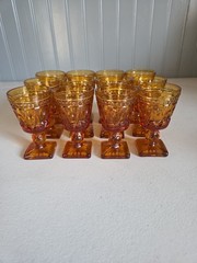 Vintage Indiana Glass Colony Park Lane Amber Water Goblets 5.5″ Set of 12