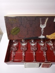 NOS Vintage Royal Crystal Rock Aurea Golden Line Set Of 6 Goblets Wine Glasses