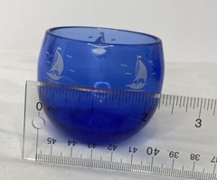 Vintage Hazel Atlas Cobalt Blue Ships Sailboat Roly Poly Tumbler