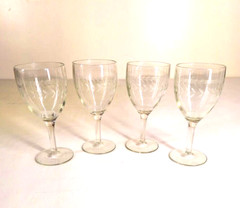 4 Laurel Leaf Vine Etched Stemmed Cordial Drinking Glasses Juice Wine