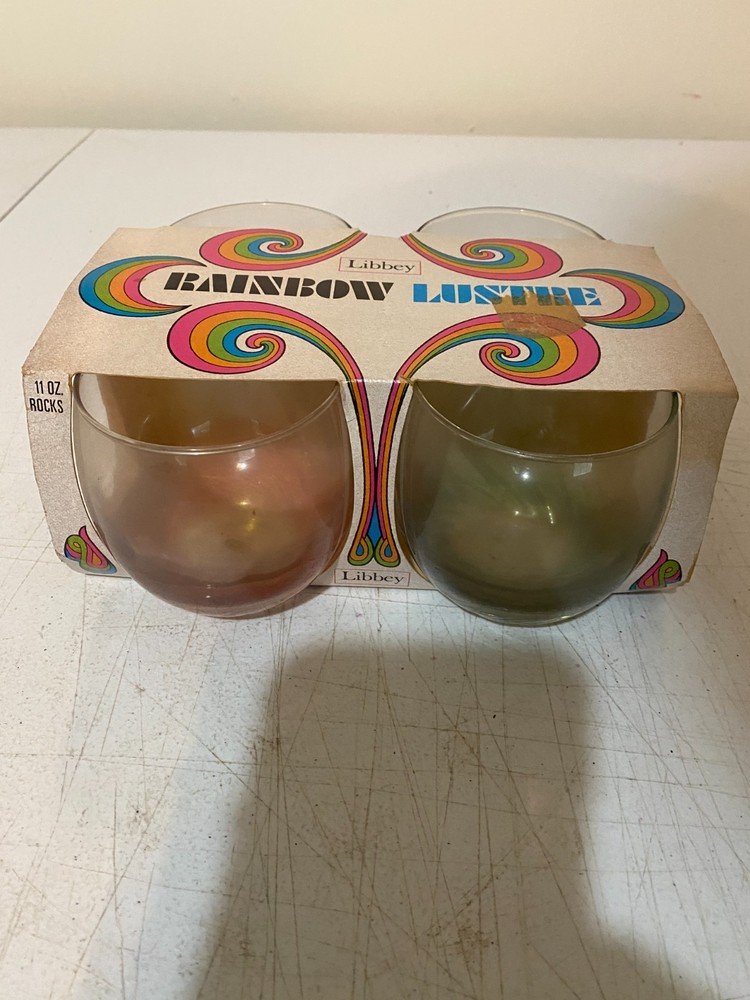 Vintage Libbey Rainbow Lustre Rocks Glasses Set of 4 11 oz Original Box