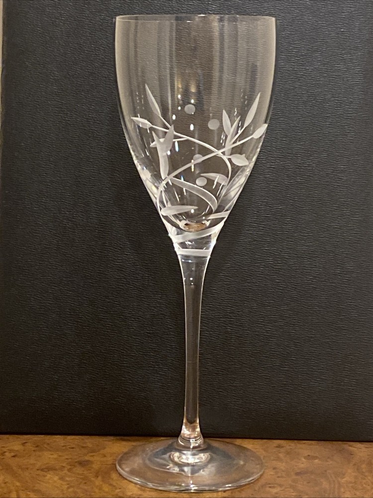 Lenox Clear Wine Glass With Satin Vine Cut Etching 9.25” Height, 3.25” Diameter