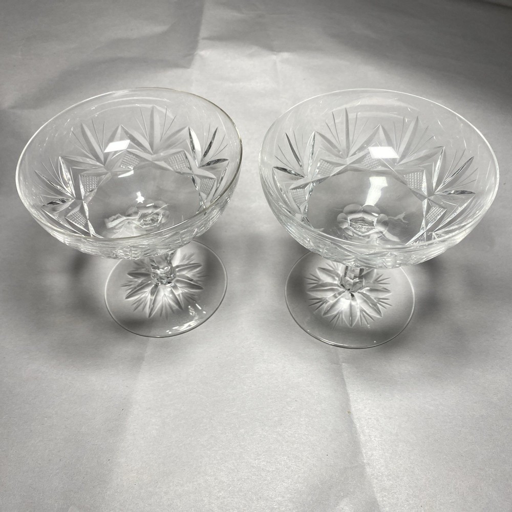Pair of CRYSTAL CUT SHERBET ICE CREAM GLASSES CROSS & OLIVE 3.25 TALL