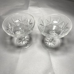 Pair of CRYSTAL CUT SHERBET ICE CREAM GLASSES CROSS & OLIVE 3.25 TALL