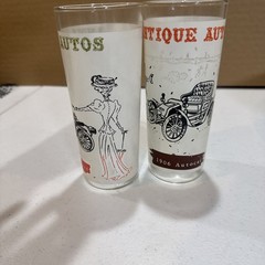Set 2-Vtg.Antique Auto 16 oz.Highball/Tom Collins/Tumbler Glasses-Anchor Hocking
