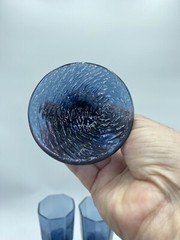 VINTAGE Blue Paneled Water Goblet Stemmed LIBBEY Facet Textured Drinking Glass