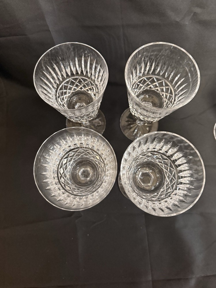 Clear Cut Glass Stemmed Wine Goblet Glasses Set of 4 Four-Piece