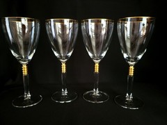 Vintage Hollywood Regency Style Wine Goblets W/ Gold Wafers Hardware on Stem – 4