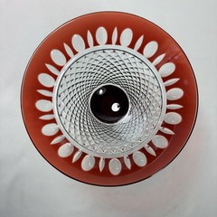 Vtg. Handcrafted Ajka Crystal Red Martini Glass Hungary Cut-to-Clear 24% Pb0
