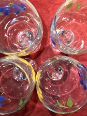4 MAXAM RARE VINTAGE Italy Libbey Hand Painted Italian New Daisy Goblets 7″ 8oz.