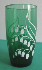 3 Anchor Hocking Lily of The Valley 12 oz Flat Tumbler Green Glass 5 1/8″ Tall