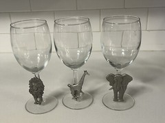 Wine Glasses Pewter Safari Animal Shields Fort USA, Lion Elephant Giraffe-3