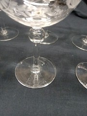 Mixed Set of 6 Champagne Glasses Etched Flowers (3) 8oz. (3) 6oz.