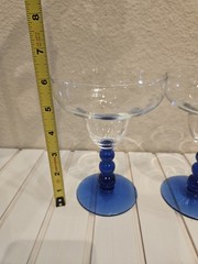 Set Of 4 Libbey Metropolis Cobalt Blue Bubble Stem Margarita Glasses 6” 10oz