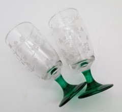 2 Irish Coffee Glasses Green Base Shamrock Clover Harp St Patricks Day Ireland