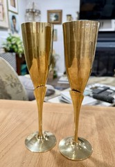 CHEERS! Vintage Pair Brass & Silver Plate Champagne Flutes