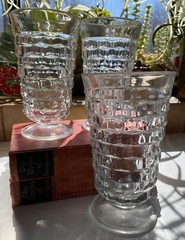 Set of 3 Vintage Whitehall Colony Cube Clear Footed 6″ Water Ice Tea Tumblers
